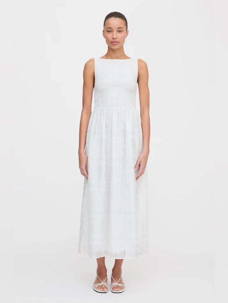 New - Hill House White Patchwork Organza Cosima Maxi Dress